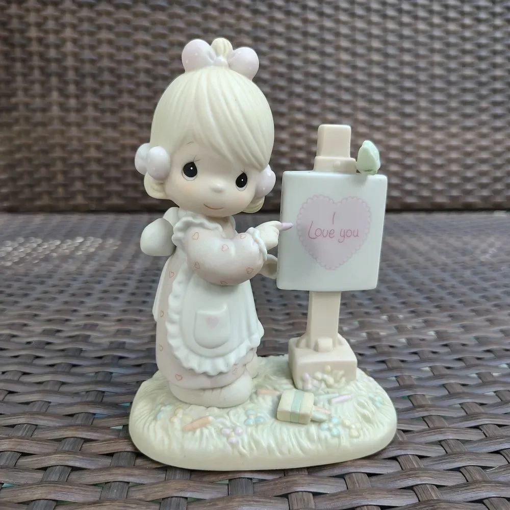 Precious Moments Cream and Pink Figurine with Heart Sign Valentine